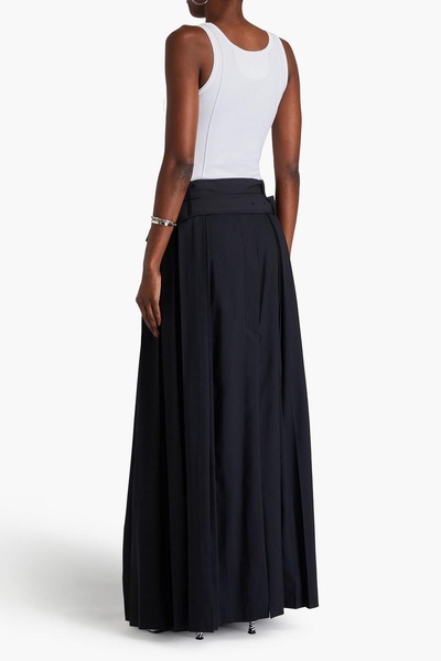 Belted pleated sateen maxi skirt