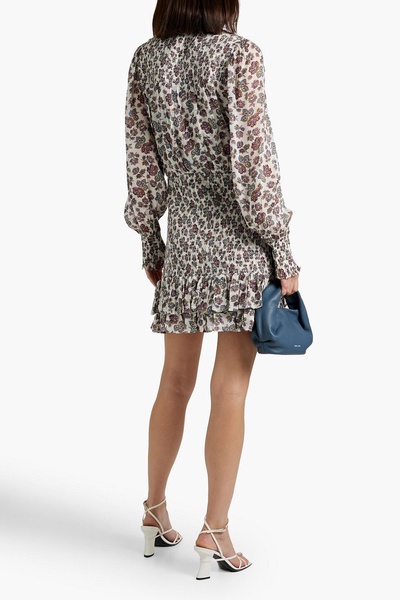 Saera shirred floral-print crepe de chine mini dress