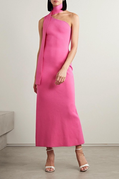 One-shoulder draped knitted maxi dress