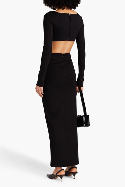 Amal embellished wrap-effect jersey maxi skirt