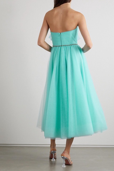 Strapless bow-detailed tulle gown