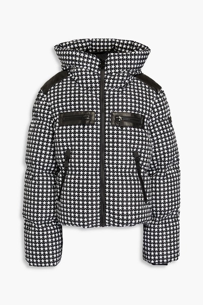 Track quilted printed hooded down ski jacket