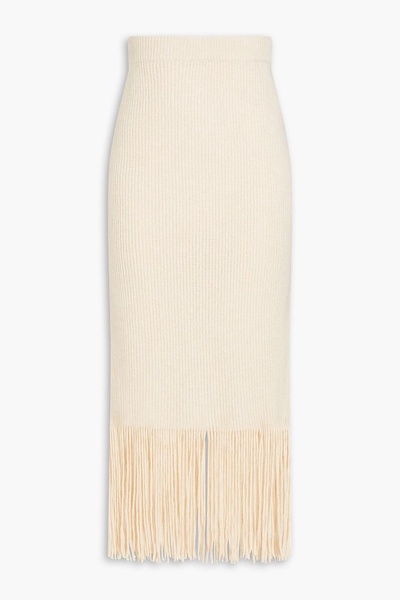 Fringed ribbed cashmere and merino wool-blend maxi skirt