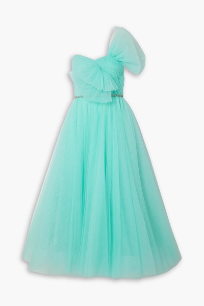 Strapless bow-detailed tulle gown