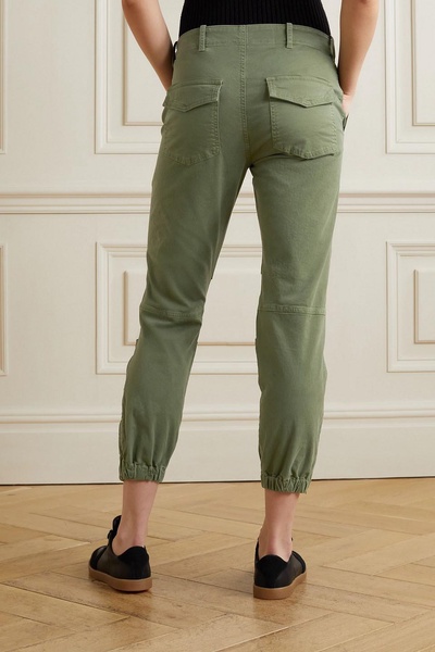 Cropped cotton-blend twill tapered pants