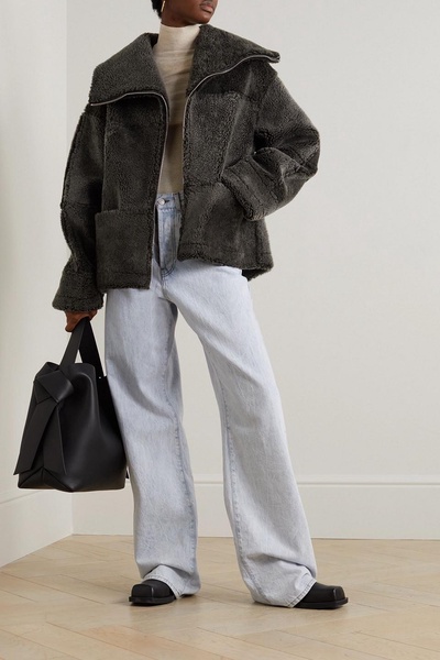 Oversized paneled shearling jacket