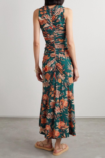 Gwynne cutout ruched printed cotton-jersey maxi dress