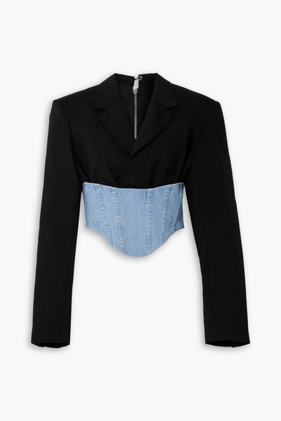 Float cropped paneled denim and wool blazer