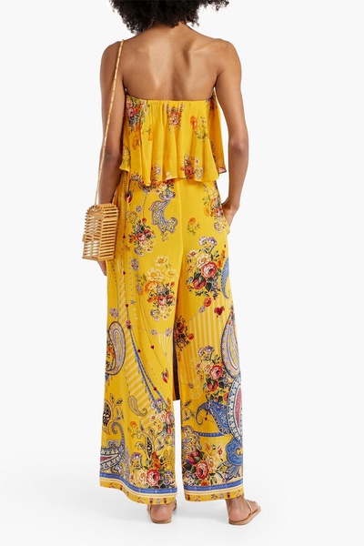 Strapless crystal-embellished printed silk crepe de chine jumpsuit