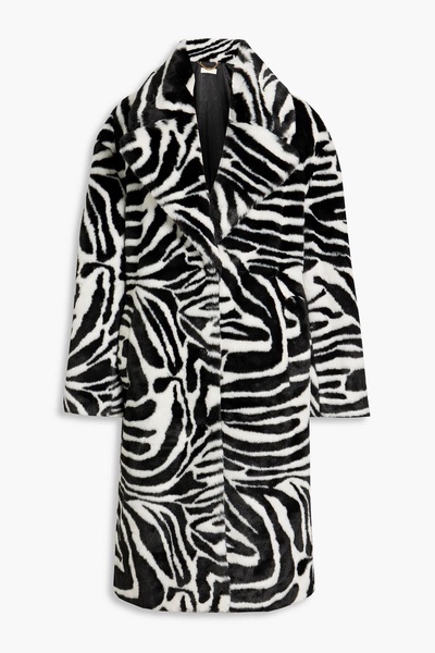 Zebra-print faux fur coat