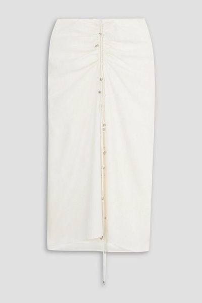 Safia embellished ruched silk-blend crepe midi skirt