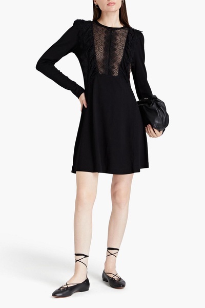 Lace-paneled stretch-knit mini dress