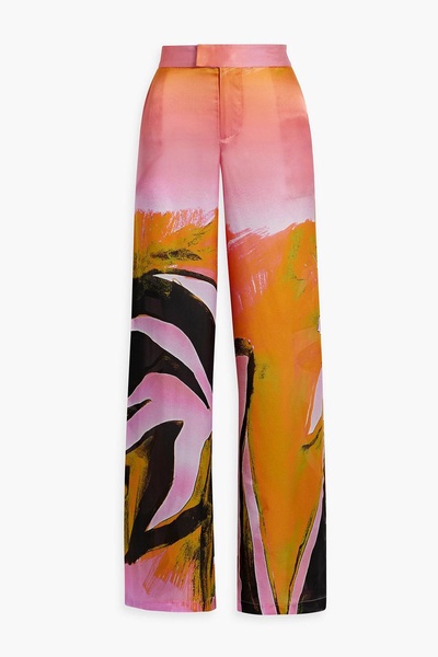 Printed silk-blend satin wide-leg pants