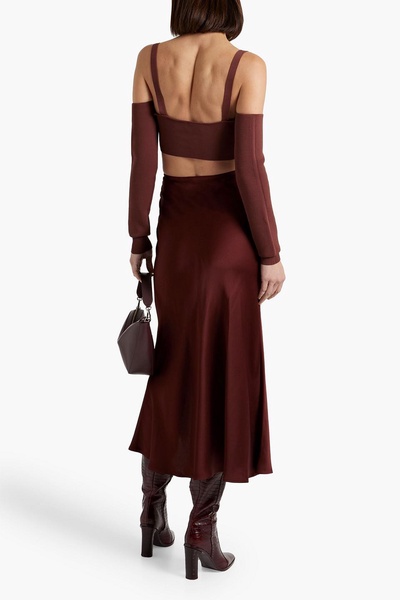 Ruched satin-crepe midi skirt