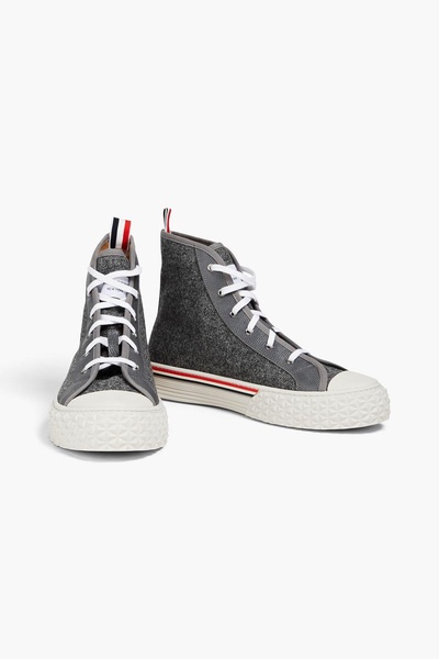 Leather-trimmed tweed high-top sneakers