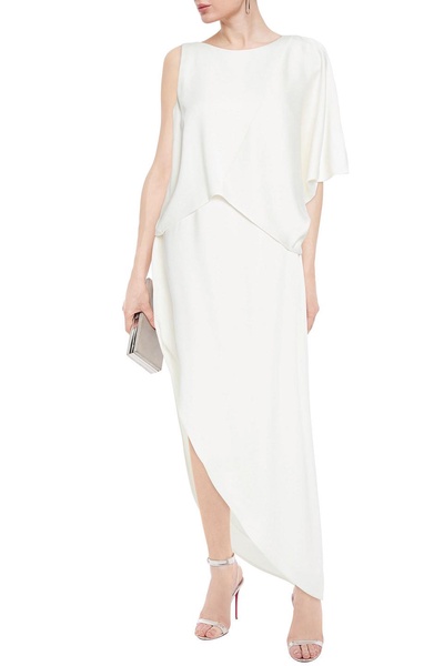 Asymmetric draped satin maxi dress