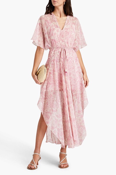 Belted paisley-print crepon maxi dress