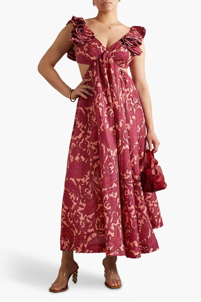 Tiggy cutout ruffled paisley-print silk midi dress