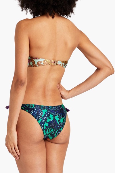 Bow-detailed printed bandeau bikini