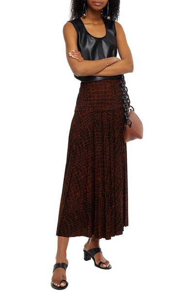 Pleated printed jersey maxi skirt