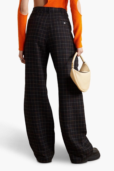 Checked linen wide-leg pants