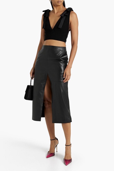 Bow-embellished cropped crepe top