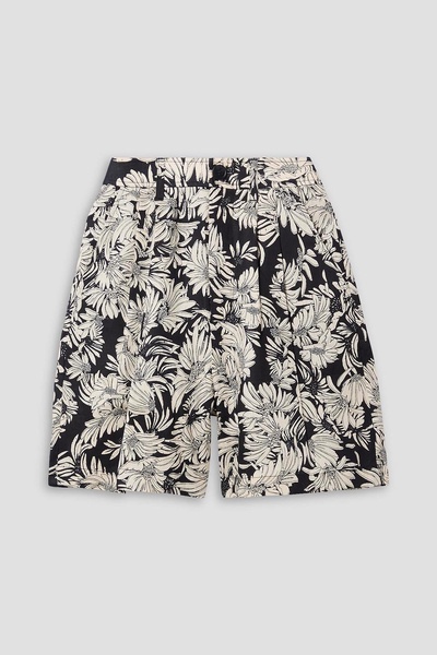 Carrie pleated floral-print linen shorts