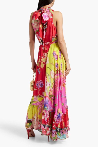 Crystal-embellished belted silk-crepe maxi dress