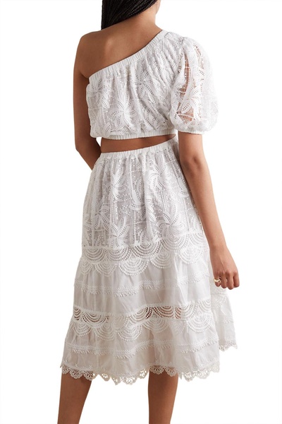 Jade one-shoulder guipure lace and cotton-blend voile midi dress