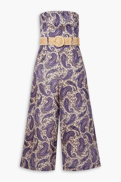 Devi strapless belted cropped paisley-print linen jumpsuit