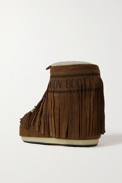 + Moon Boot shearling-lined embellished fringed suede snow boots