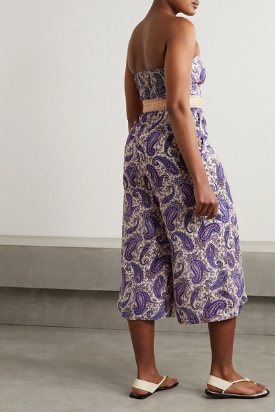 Devi strapless belted cropped paisley-print linen jumpsuit