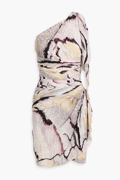 One-shoulder printed silk-crepe mini dress