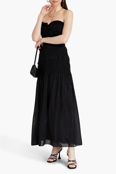 Kalli strapless shirred cotton and silk-blend maxi dress