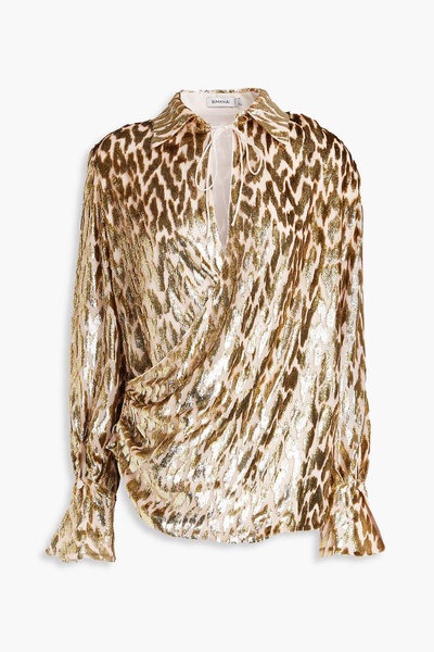 Luella wrap-effect metallic fil coupé Lurex and silk-blend blouse