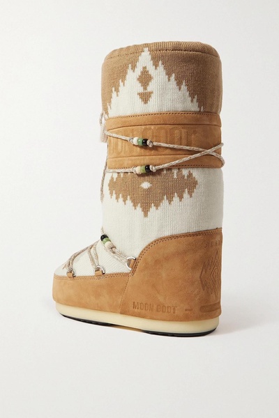 Embellished wool-jacquard and suede snow boots