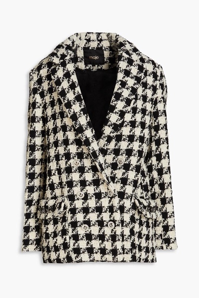 Double-breasted houndstooth bouclé-tweed blazer