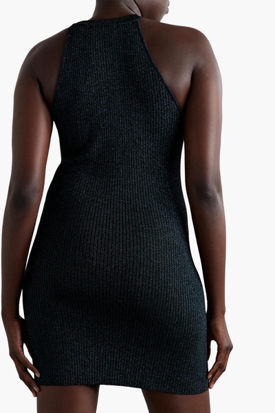 Metallic ribbed-knit mini dress