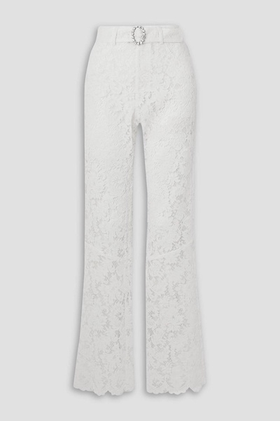 Belted crystal-embellished cotton-blend lace flared pants