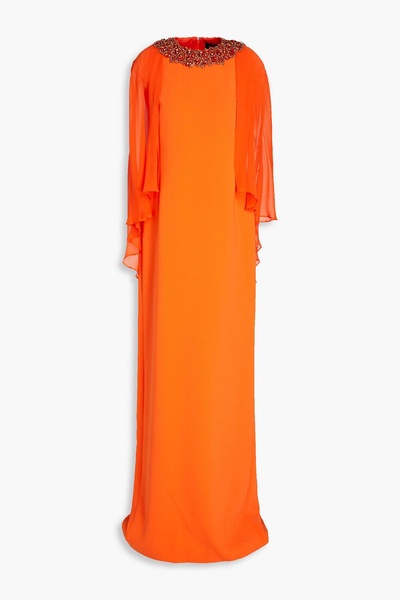 Cape-effect chiffon and crepe gown