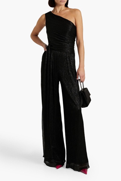 Romee one-shoulder metallic crinkled jersey wide-leg jumpsuit