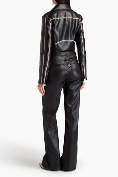 Oslo cropped embroidered faux leather biker jacket