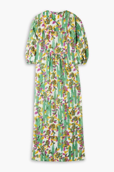 Ariel metallic embroidered floral-print cotton-voile maxi dress