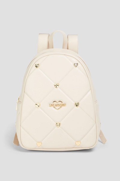 Embellished quilted faux leather backpack