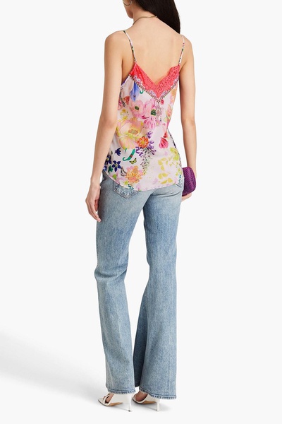 Crystal-embellished floral-print silk crepe de chine camisole