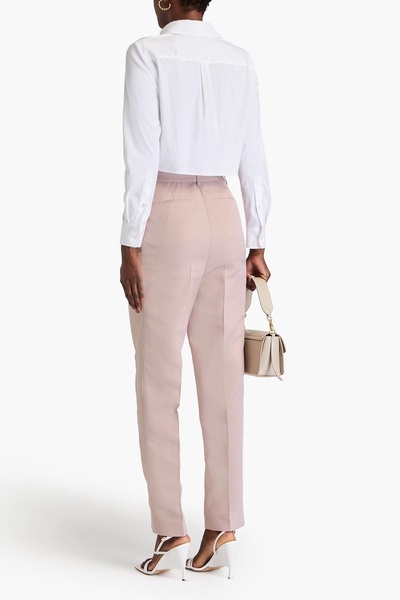 Paneled pleated faille straight-leg pants