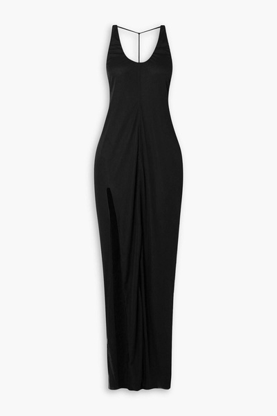 Open-back ruched satin-jersey halterneck maxi dress