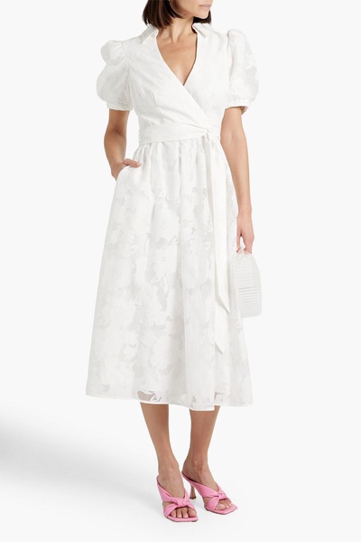 Wrap-effect devoré-organza midi dress