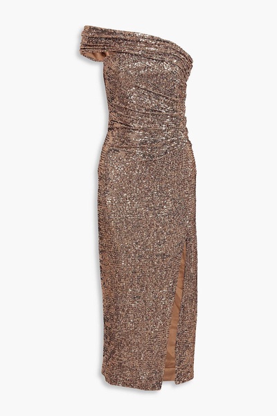 Zay one-shoulder ruched sequined jersey midi dress