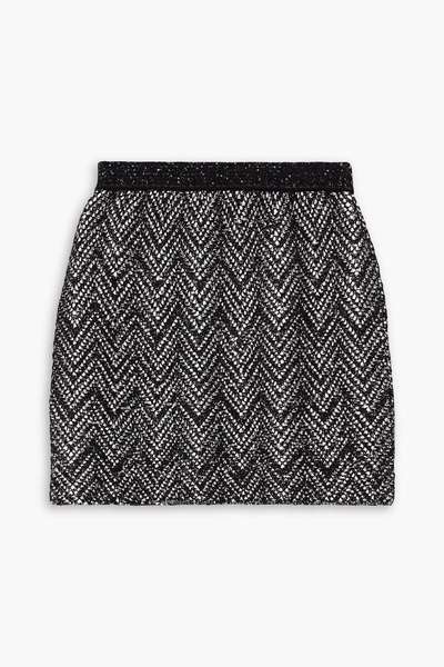 Sequin-embellished crochet-knit mini skirt